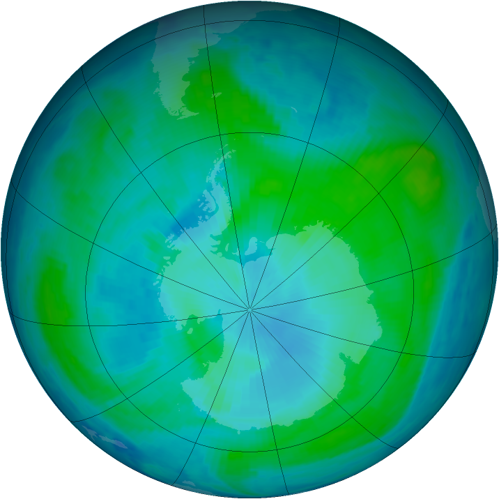 Antarctic ozone map for 10 February 1997
